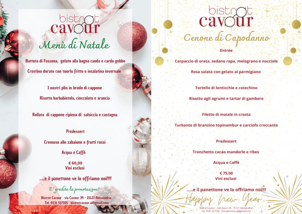 Menu di Natale e Capodanno al Bistrot Cavour 