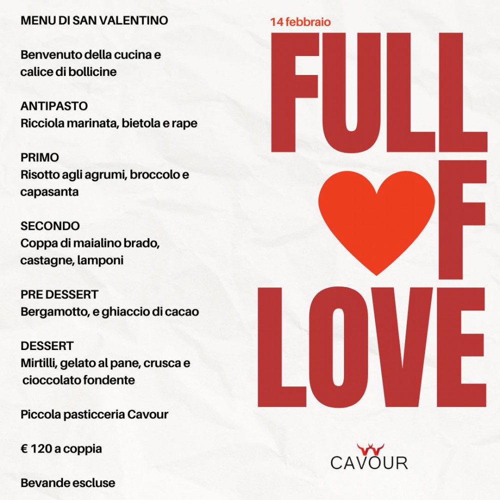 Menu di San Valentino al Cavour